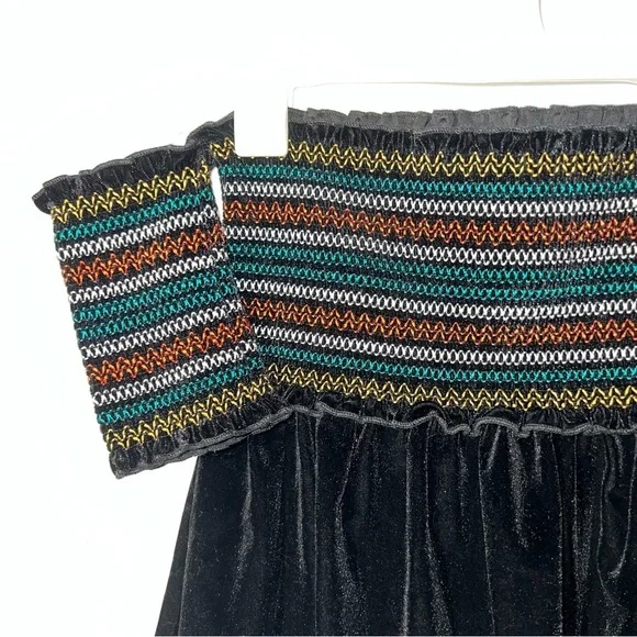 Fashion Nova Festive Off The Shoulder Velvety Top Size XS Black Ruffle Trim - Picture 2 of 8